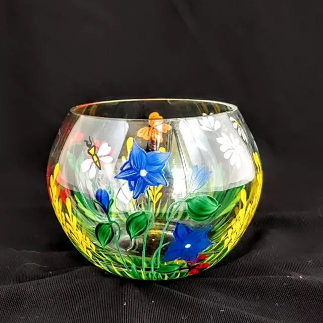 Vintage Royal Danube Crystal Rose Bowl Hand Painted Flowers Butterfly Bee Vintage Royal Danube Crystal Rose Bowl Hand Painted Flowers Butterfly Bee