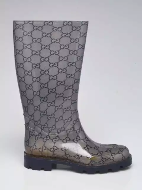 Gucci Grey GG Rubber Edimburg Rain Boots Size 4.5/35 2