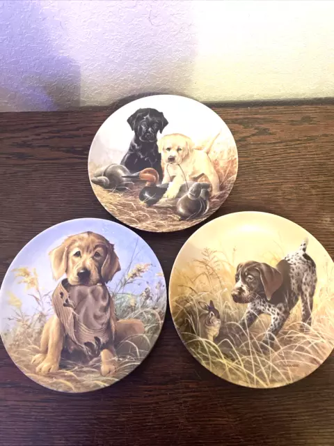 Edwin M. Knowles China Co Numbered Dog Plates - Lot Of 3 Field Puppies