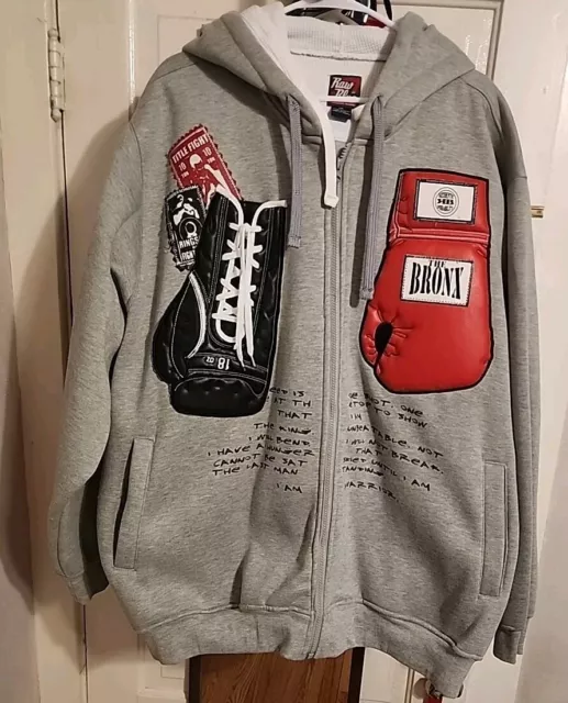 Vtg Raw Blue Boxing Gloves The Bronx Hoodie Full Zip Y2K Size 2XL Oversized