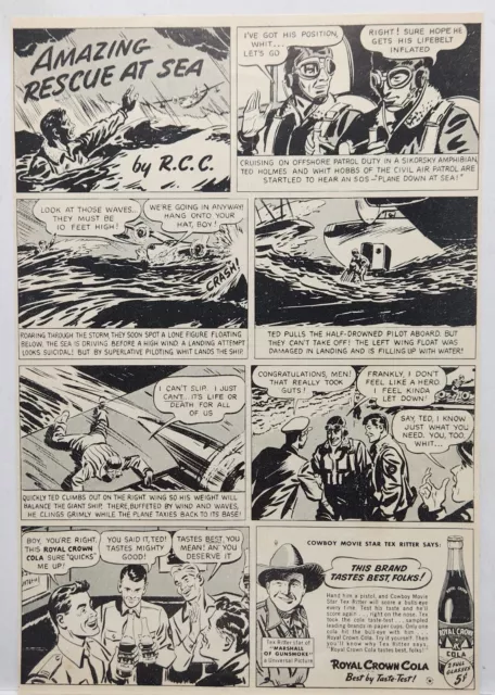 1944 Royal Crown Cola Cartoon Comics Tex Ritter Gunsmoke Vtg Print Ad Poster 40s