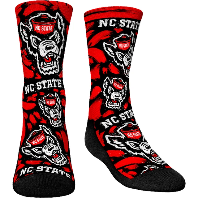 Youth Rock Em Socks NC State Wolfpack Allover Logo & Paint Crew Socks