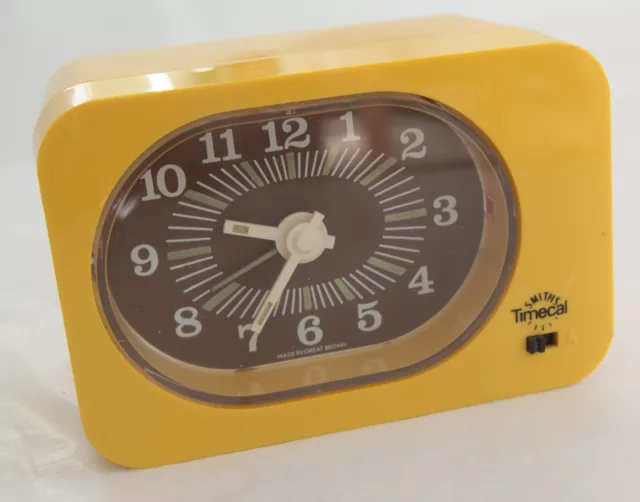 Vintage 1970s Smiths TimeCal Yellow Plastic Alarm Clock - For Spares / Repair