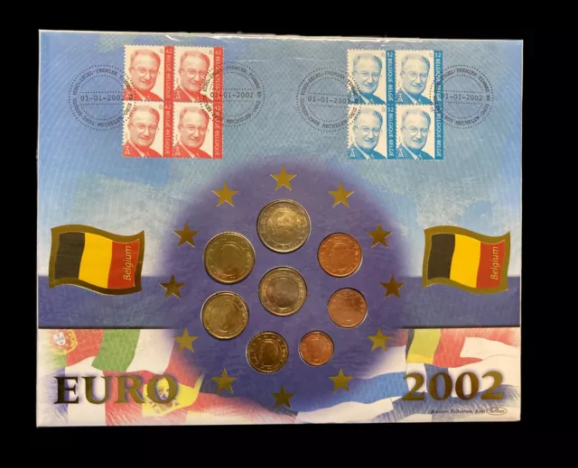 Belgium Belgique Stamps Set 2002 Fdc Euro 1999-2001 Coin Cover