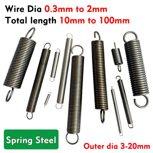 10X Expansion Springs Extension Tension Spring Wire Diameter 0.3mm-2mm OD 3-20mm
