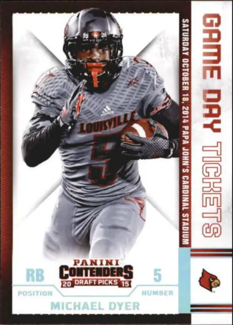 2015 Contenders Draft Picks MICHAEL DYER #62 RC game day tickets - LOUISVILLE 🏈