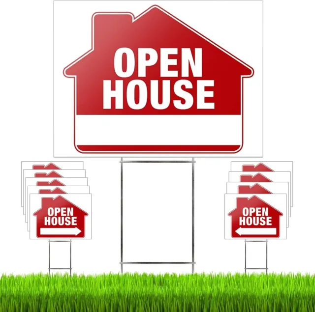 Open House Signs (10 Pack) Double-Sided Signs with Directional arrows 21x18