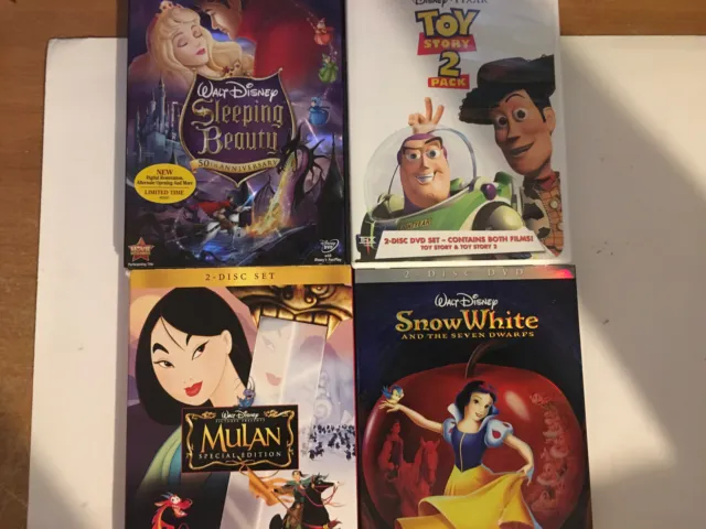 Walt Disney Lot Of 4/ Mulan, Snow White, Toy Story 1,2 & Sleeping Beauty Dvd