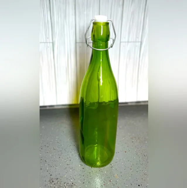 NEW! Modern Home 34oz Culaccino Swing Top Round Glass Bottle Smooth Lime Green
