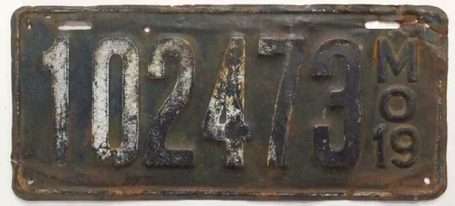 Missouri 1919 License Plate 102473 Original Paint Antique Man Cave Garage Sign