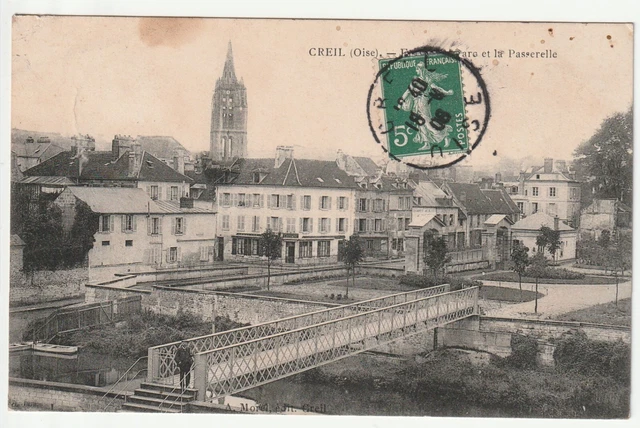 CREIL - Oise - CPA 60 - le parc et la passerelle
