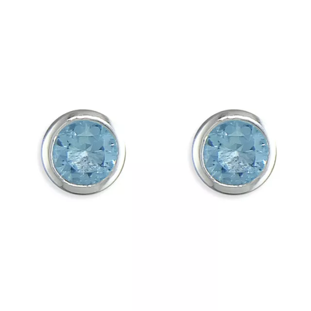 925 Sterling Silver March Birthstone 5mm Aquamarine Stud Earrings