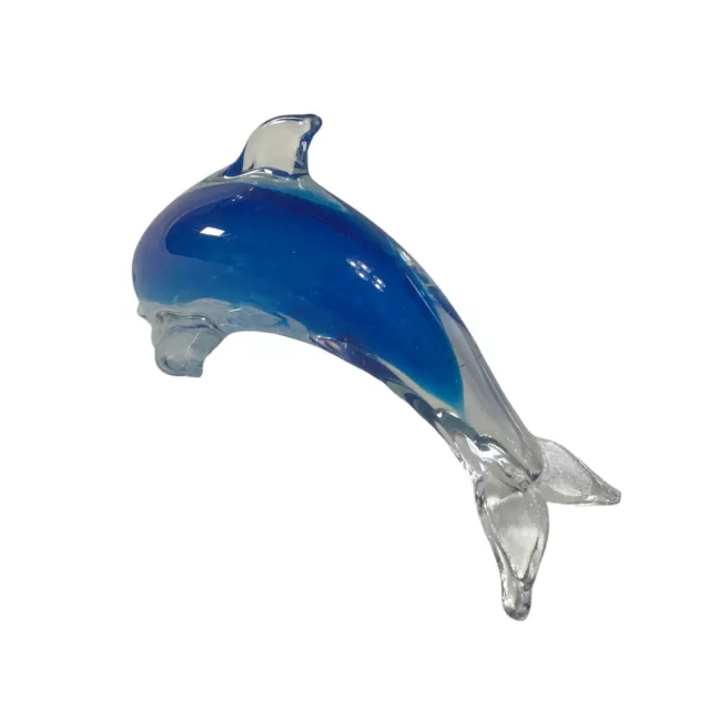 VINTAGE MURANO STYLE ART GLASS DOLPHIN Paperweight Marine Life Cobalt Blue EUC
