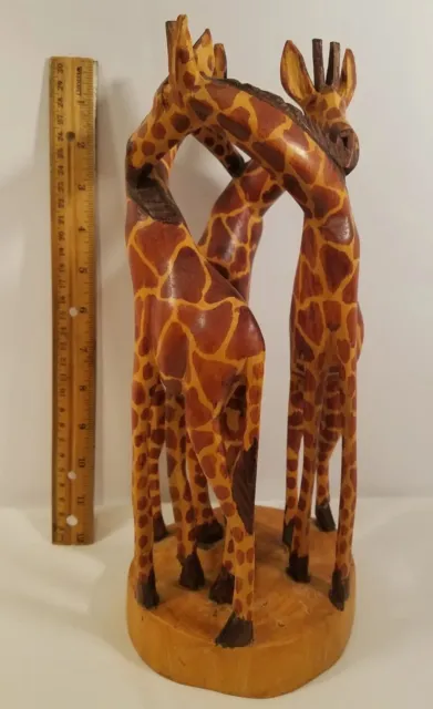 AFRICAN SAFARI Wood Giraffe Hand-Carved Statue from Kenya Artisan Exotic Decor