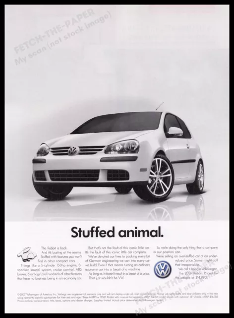 Volkswagen Rabbit Car 2000s Print Advertisement Ad 2007 "Stuffed animal"