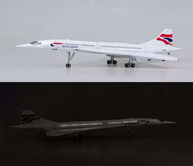 1/125 50cm British Airways Concorde Passanger Plane W/ Voice Light Model Gift