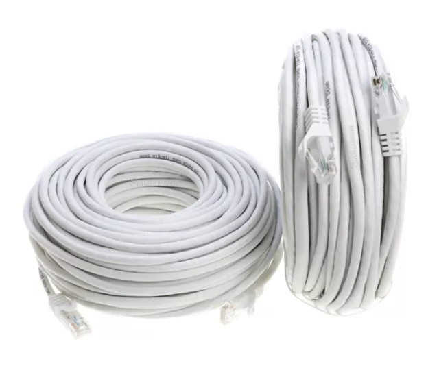 CAT5 Ethernet Patch Cord RJ-45 LAN Network Internet Cable White 25FT - 200FT LOT