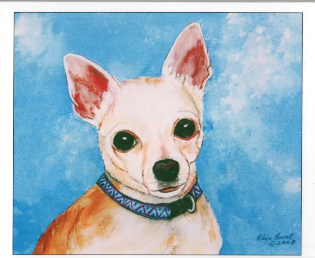 Chihuahua Art Print, Signed 8" x 11" NEW Tan Cream Brown Blue 2008 Unframed