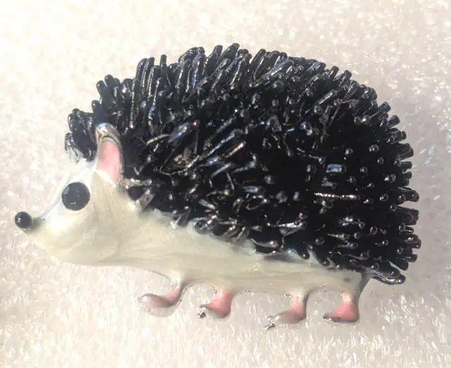 Hedgehog Black Bristles White Silver Enamel Alloy Pin Brooch Necklace Jewelry