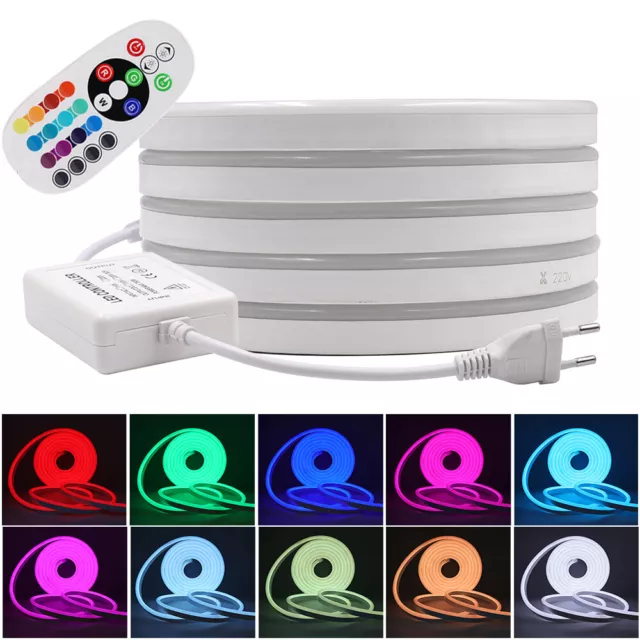 Neon LED Stripe RGB Leiste Streifen Dimmbar Band Wasserdicht Lichterkette 220V