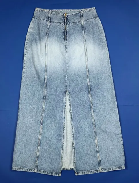 Benetton gonna jeans donna usato W30 tg 44 denim blu maxi skirt lunga T7779