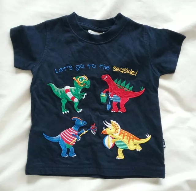Jojo Maman Bebe 6-12 Months Navy Blue T-Shirt Dinosaurs