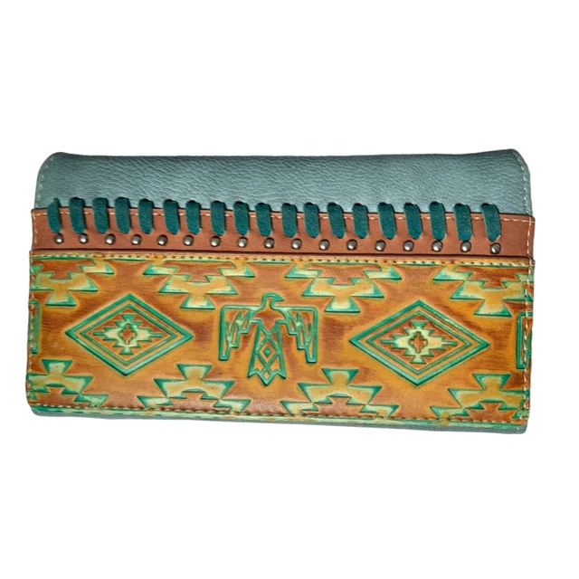 Montana West Aztec Thunderbird Embossed Wallet Turquoise