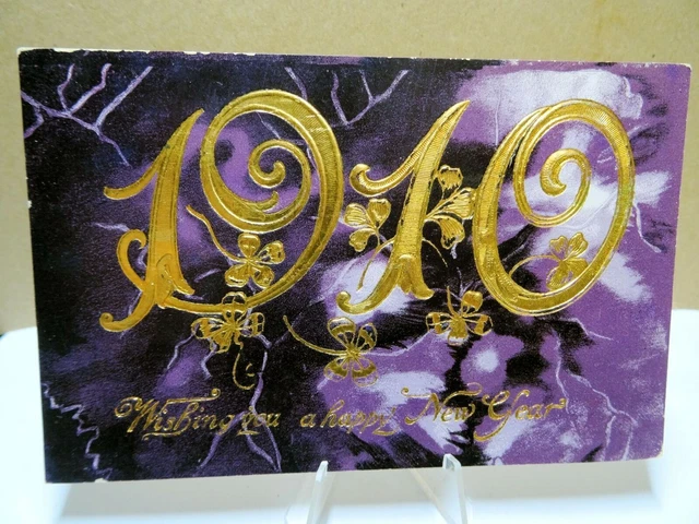 Wishing You a Happy New Year Wishes Postcard 1907 Purple and Gold