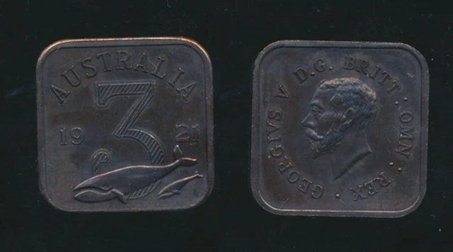 Australia 1920 KGV Bronze Pattern Square Whales Threepence 3d