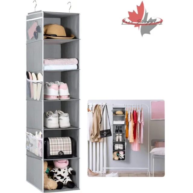 Compact Hanging Shoe Shelves - 6-Layer Organizer - Side Pockets - Space-Saving