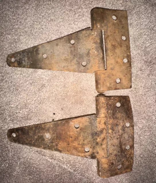 2 Vtg. T-Strap Hinges Rustic Long Iron Barn Door Trunk Lid Gate Hinge