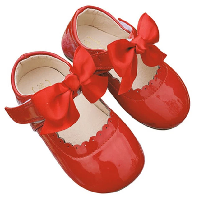 Scarpe Bambino Bambini Bambine Fiocco Spagnolo Matrimonio Piatto Festa Brevettato 4-8 6