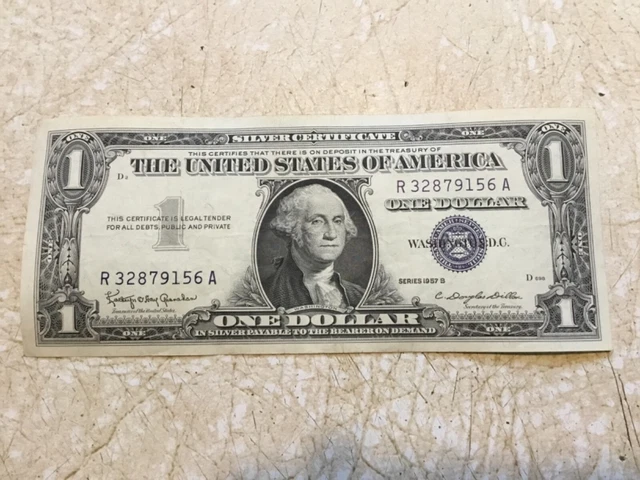 1957 A $1 One Dollar Bill Blue Seal USA Silver Certificate banknote series B