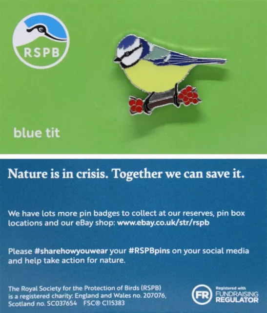 RSPB Blue Tit on Branch Pin Badge Wildlife Bird British Nature NIIC Green Card