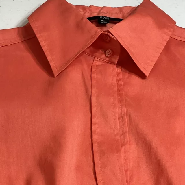 Hugo Boss Bashina Stretch Shirt Long Sleeve Blouse V Neck Side Zips Orange Size6 3