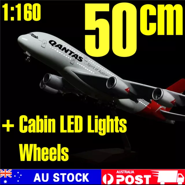 Diecast Model Planes Large Qantas A380 1:160 50cm Air Plane w/ LED Lights Wheels
