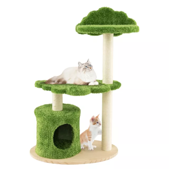 97CM Cute Cat Tree for Indoor Cats Cat Condo Furniture w/ Fully Wrapped Posts