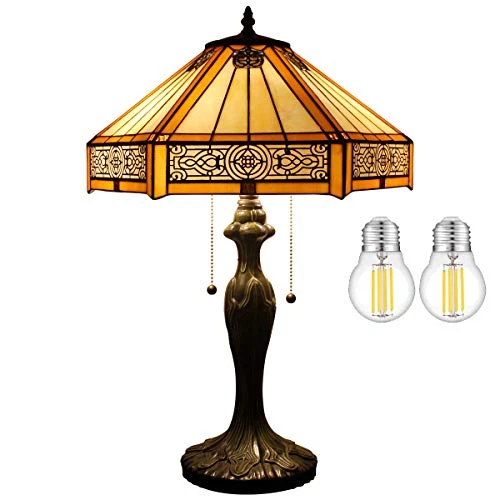 Tiffany Table Lamp Yellow Hexagon Stained Glass Bedside Lamp 16X16X24 Inches	...