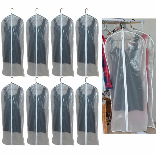 8 Pc Garment Bag Travel Suit Dress Storage 53" Clear Cover Zipper Coat Carrier