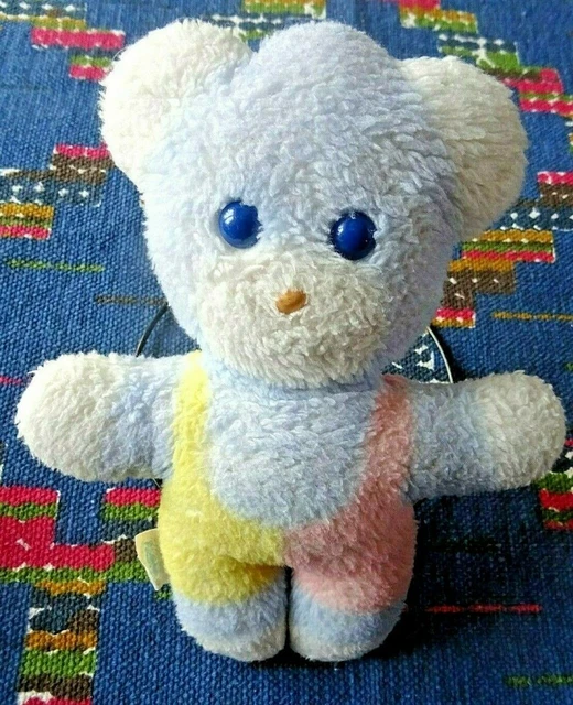 Bb2/  Doudou Peluche Ours Pastel Bleu Jaune Rose Blanc Vintage 23 Cm  Tbe