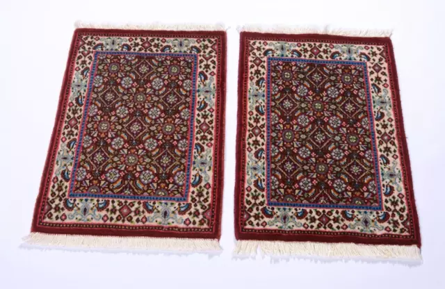 Tapis de Perse Noué à la Main Moud Paire De Sol 60x40 CM 2 St Poshti Rouge