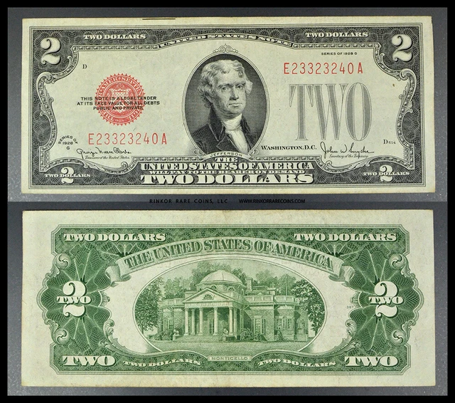 1928G $2 Ungraded Red Seal Fr.1508 United States Note
