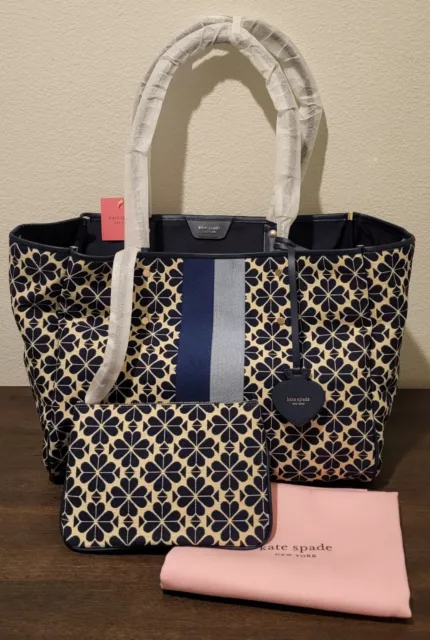 KATE SPADE New York Handbag Flower Jacquard Stripe Blue  Large Tote Purse, NWT