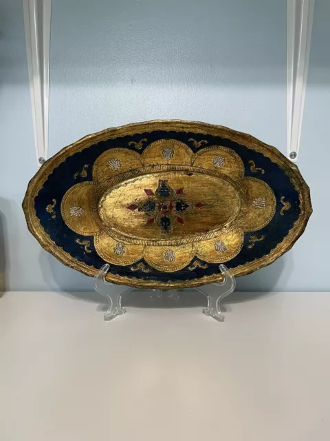 Old Hand Painted Wood Carved Tray - French Origin?