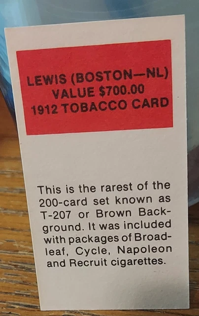 lewis boston nat tobacco card IRVING LEWIS - Boston Nat. Braves 1912 Tobacco Card T207 REPRINT Nationals  HOF $3.50