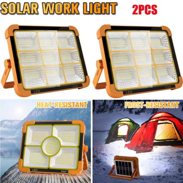 2Pack Rechargeable LED Work Light Solar Camping Portable Floodlight USB 4 Modes