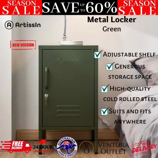 ArtissIn Metal Locker Side Table Sideboard Storage Mini Filing Cabinet Green New