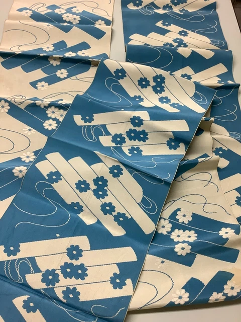 Japanese Vintage Kimono Obi light blue flower long 155.9x11.8inch used