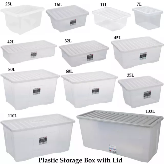 Transparent Clear Plastic Storage Box Boxes Lid Home Stackable Food Save  Storer
