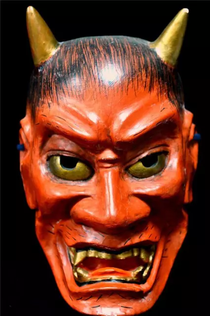 Wooden! Japanese Traditional Noh Mask YAKAN (野干) Demon Kagura Kabuki Samurai